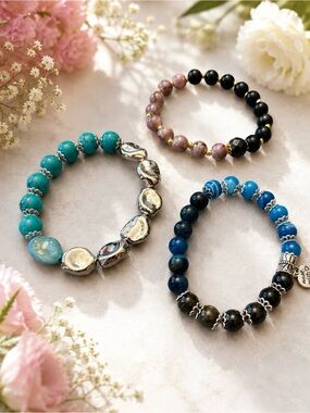 3 pc Beautiful handmade stretch bracelet collection
